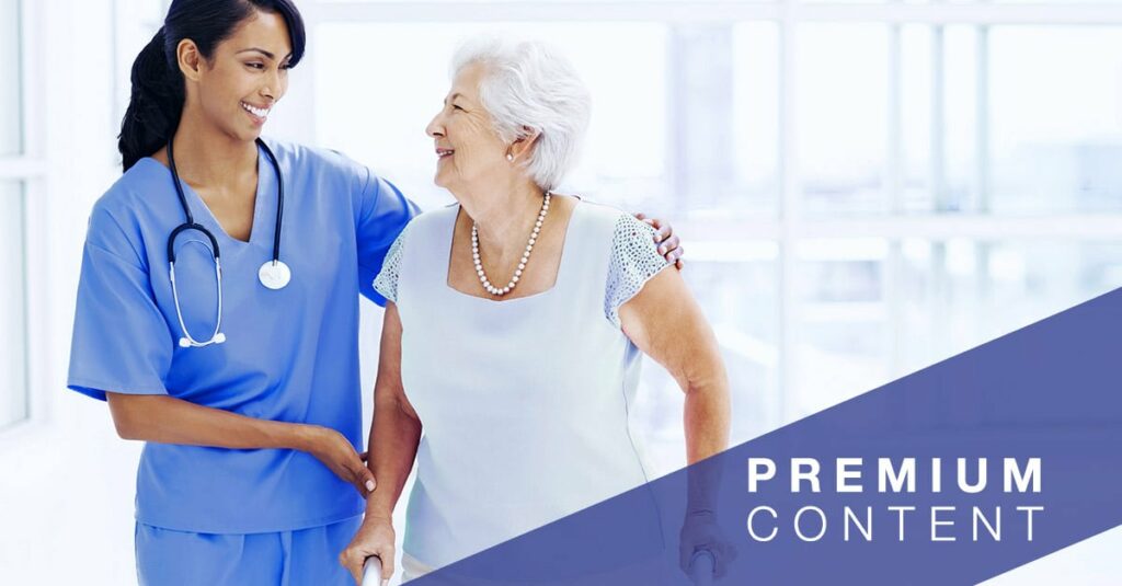 Nurse gladly walking with patient in a walker