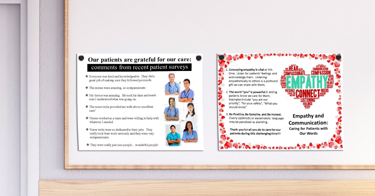 Hospital wall displaying PRC Voices posters at Saint Francis Hospital